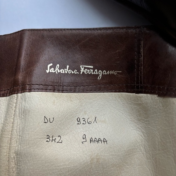 Salvatore Ferragamo KNEE HIGH Leather Boots Side Zip Brown Size 9 Made In Italy - Picture 10 of 16